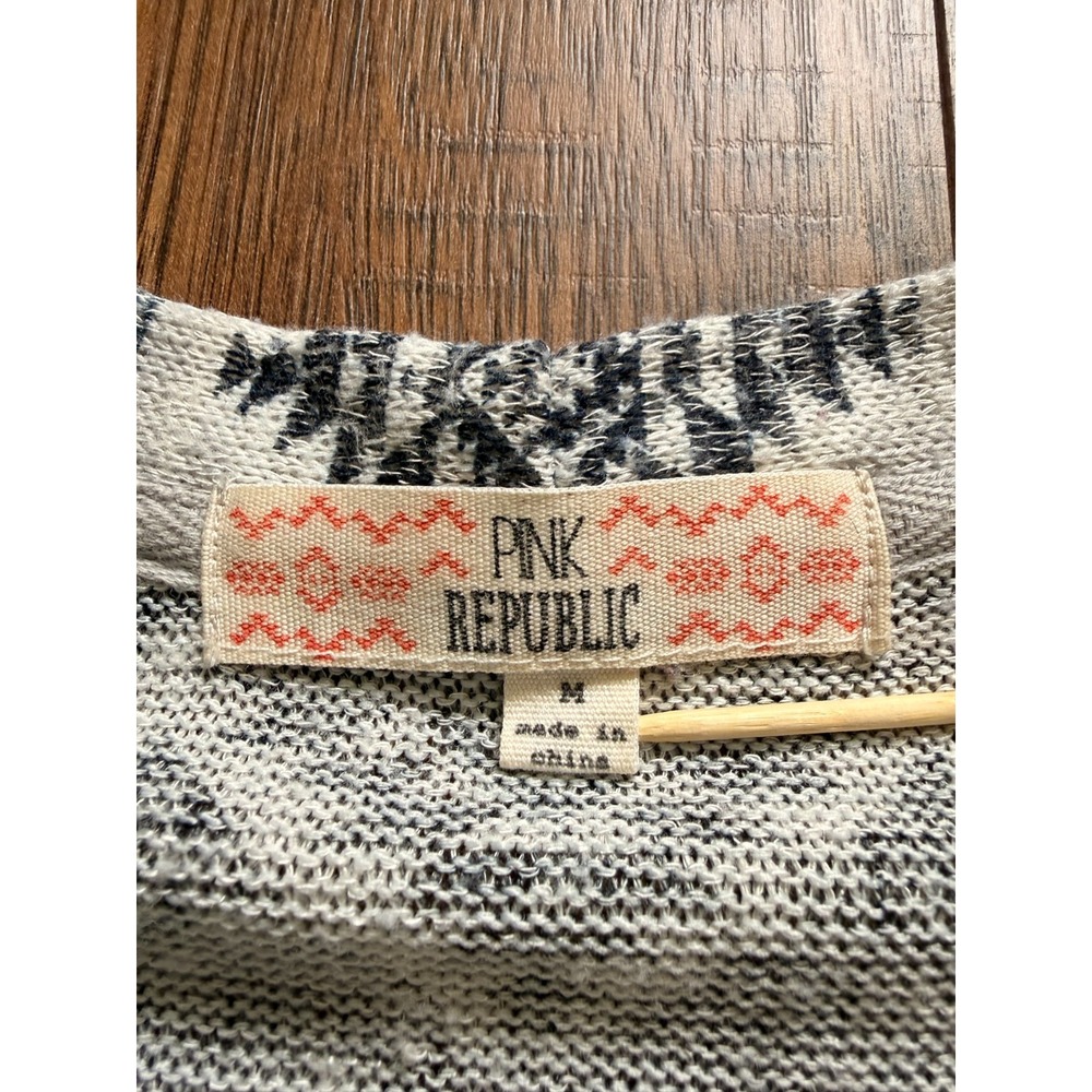 Pink Republic Women's Medium Longline Duster Cardigan Southwestern Aztec Gray - Picture 2 of 7